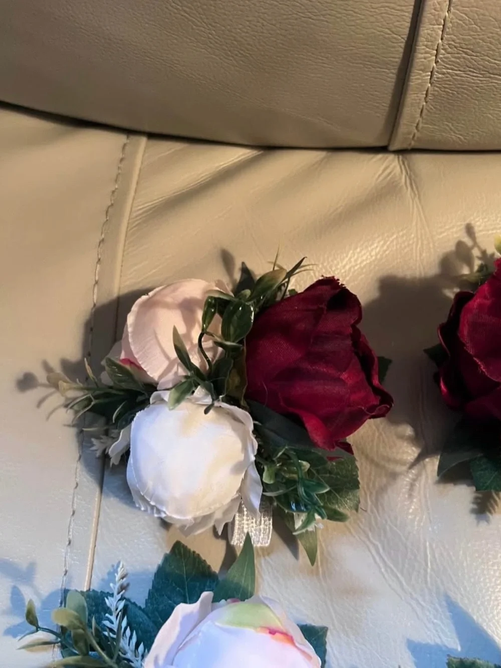 Wedding Wrist Corsages, Burgundy, Blush & Ivory Peonies - Set of 7